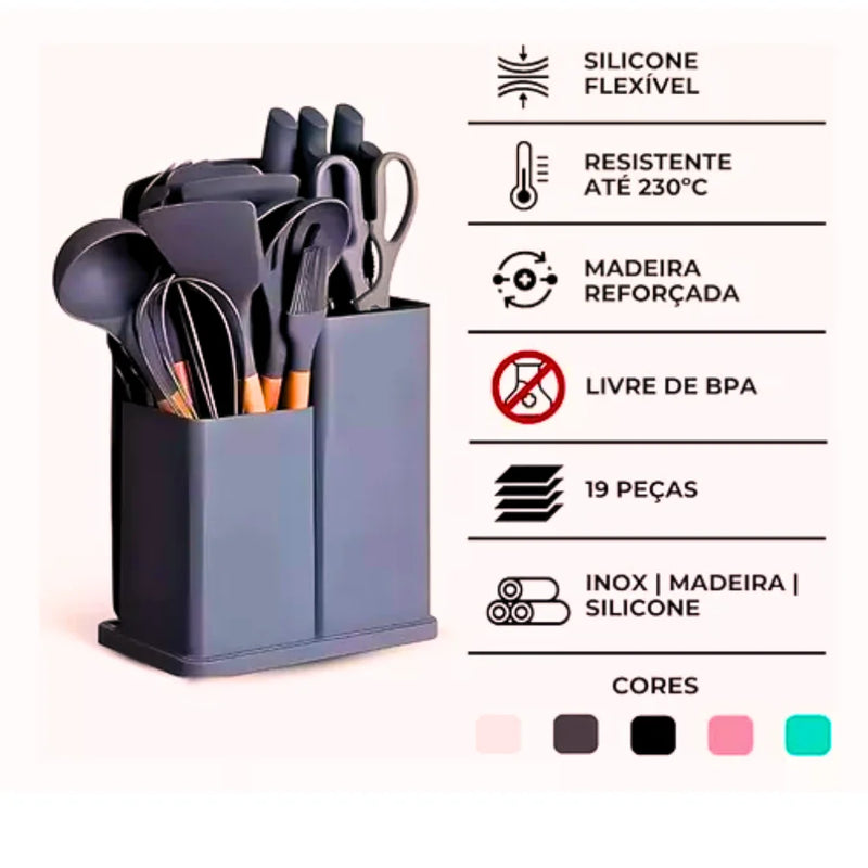 Kit Completo com 19 Utensílios Essenciais para Cozinha – Ferramentas de Alta Qualidade para Facilitar Seu Dia a Dia