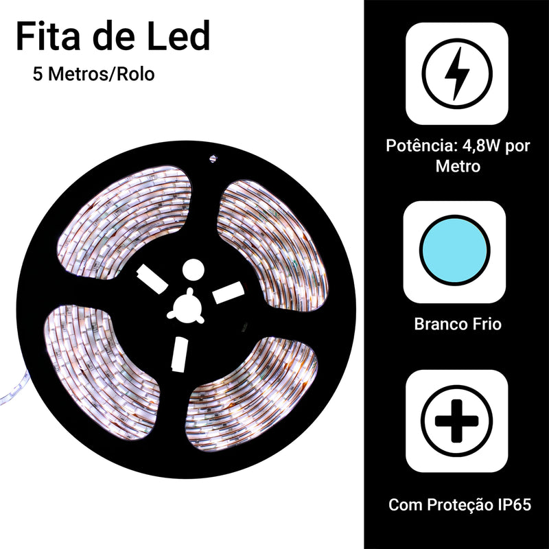 Fita Led 5 Metros + Fonte 12v Bivolt